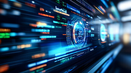 Fototapeta premium Futuristic technology interface with dynamic data visualization and digital elements for modern applications.