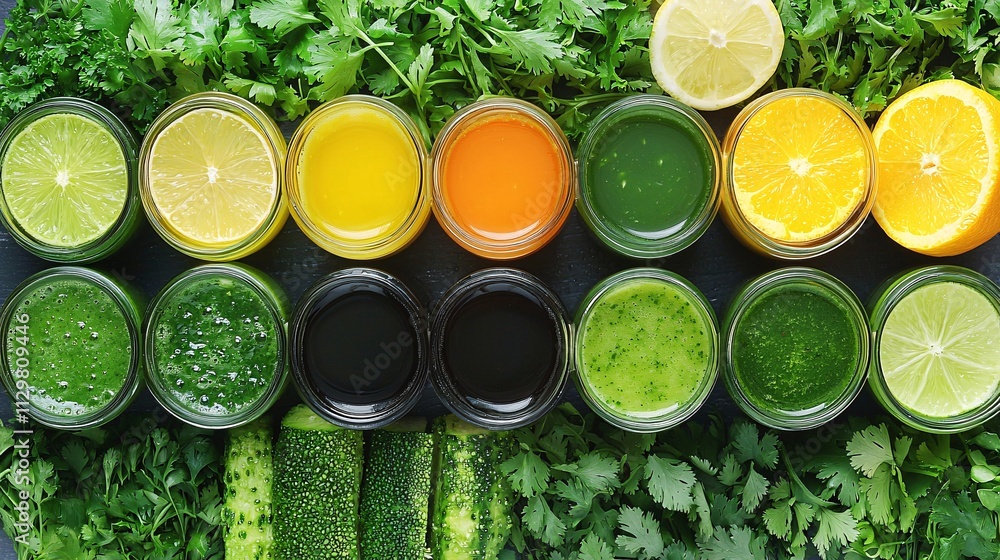 Poster a healthy smoothie bowl surrounded by fresh ingredients as part of a dietary resolution stock photo 