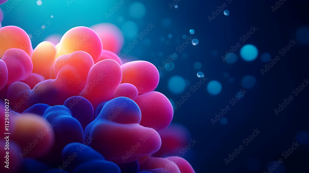 Poster vibrant abstract illustration with colorful shapes and bubbles, creating a modern and playful atmosp