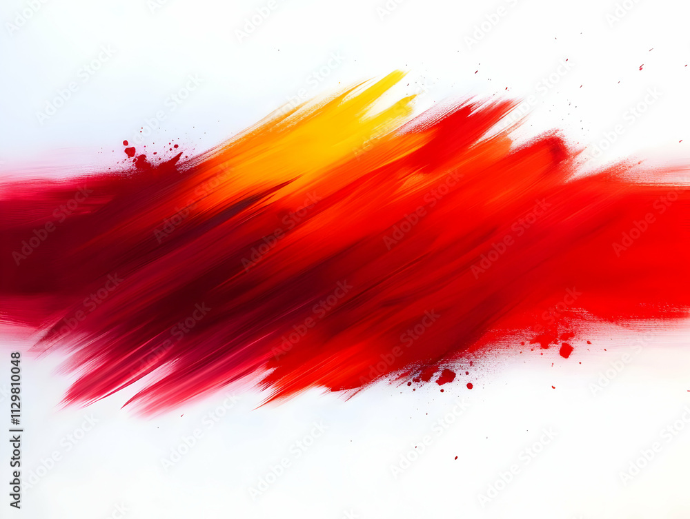 Poster vibrant abstract paint strokes in red and orange on a white background creating a dynamic and energe