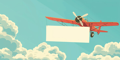 Airplane flying blank banner. An airplane flying through the sky pulling a blank white banner to add your own message. 