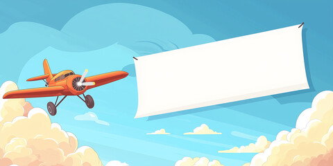 Airplane flying blank banner. An airplane flying through the sky pulling a blank white banner to add your own message. 