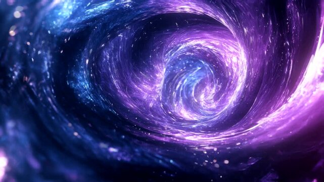 Abstract swirling vortex of vibrant purple and blue nebulae.
