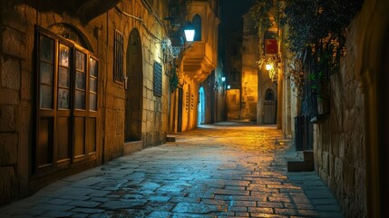 Naklejka premium Night view of a street in the old city