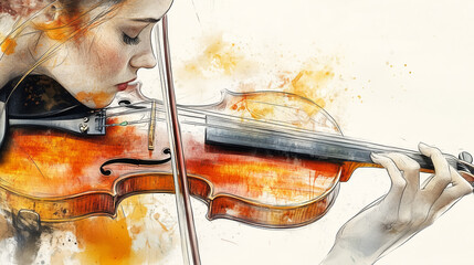 Watercolor Violinist Playing Melodious Music