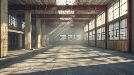 nterior of an empty warehouse. 3D Illustration