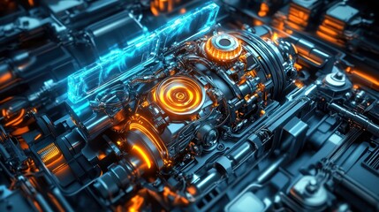 Fototapeta premium Futuristic engine with glowing elements and intricate design
