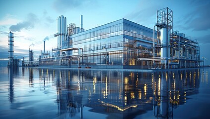 Modern Industrial Complex Reflected in Still Water