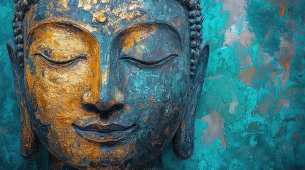 Oil painting Buddha face with abstract texture on background. wall painting, meditation and art concept.