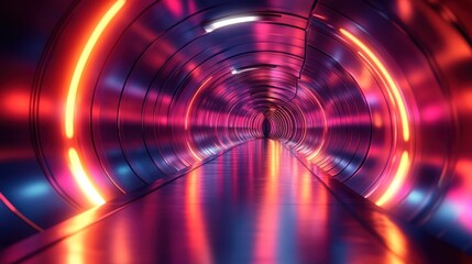Futuristic Abstract Design with Neon Lights Curved Metallic Form