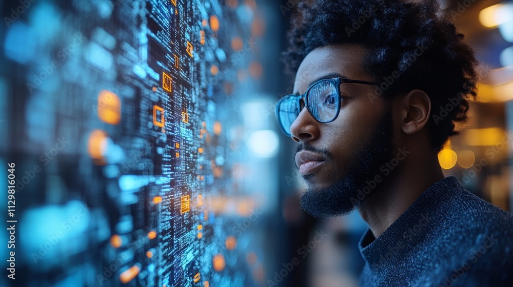 Poster ai solutions enhancing cybersecurity strategies during a tech conference in a modern workspace