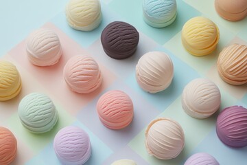 Obraz premium Colorful Ice Cream Scoops Arranged On Pastel Background