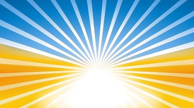 Abstract sunburst background with blue and orange rays converging to a bright center.