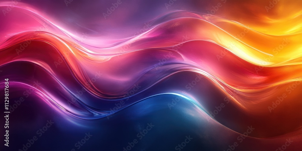 Poster vibrant abstract glass shapes in 3d render with smooth gradient and iridescent colors
