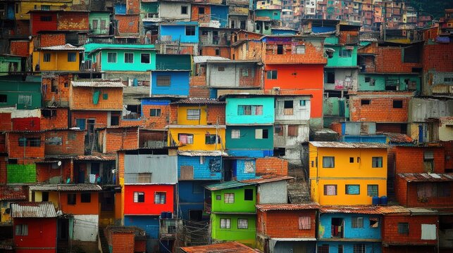 old favelas, colorful houses of poor people in South America, made with