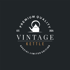 kettle logo design tea and hot drink. vintage concept illustration premium template