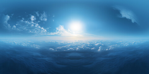 Blue Sun Sky Panorama Banner. A sky panorama banner with the sun, blue sky, and clouds