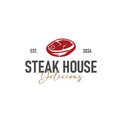 Vintage barbecue grill illustration template fresh meat logo design