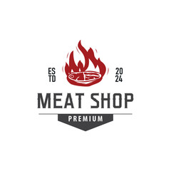 Vintage barbecue grill illustration template fresh meat logo design