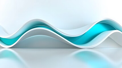 Obraz premium Abstract wavy teal and white shapes on reflective surface.