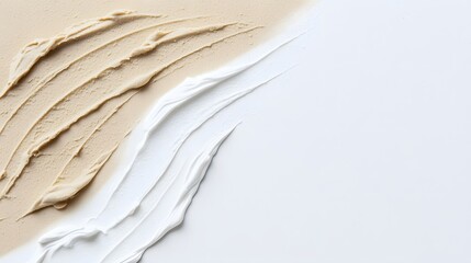 Obraz premium Beige and white cream texture swatches on white background.