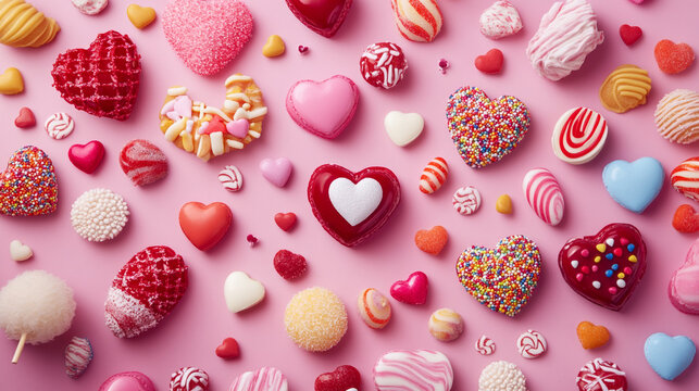 Colorful assortment of heart-shaped candies for Valentine's Day celebration