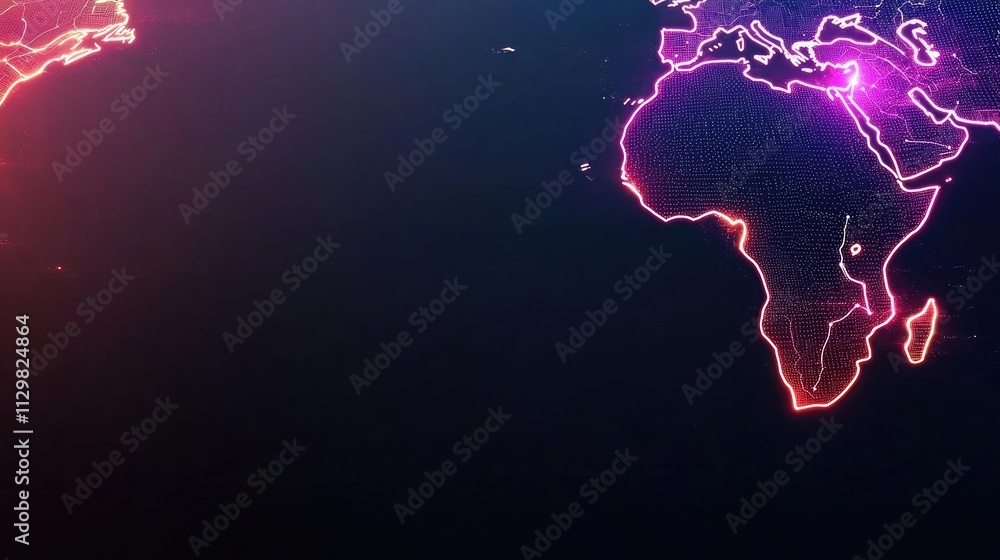 Poster map atlas concept. abstract world map illustration with glowing lines and vibrant colors in a digita