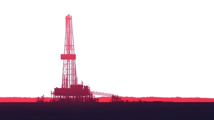 Oil Rig Silhouetted on White Background.