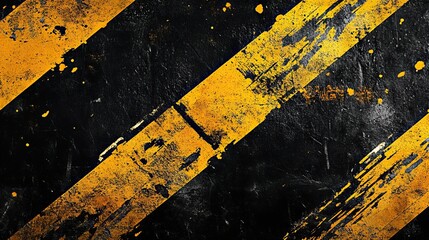 Naklejka premium Distressed Black and Yellow Diagonal Stripes, Grunge Texture