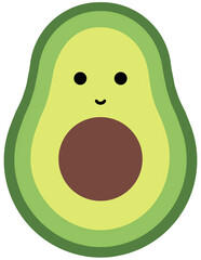 Cute face avocado cartoon illustration clipart. isolated on transparent background.