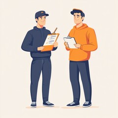 Illustration of Two Individuals Reviewing Checklists