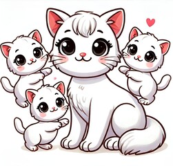 Fototapeta premium White cat family cartoon image