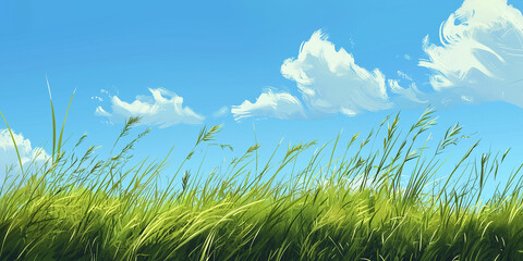 Fototapeta premium Grass banner with blue sky background