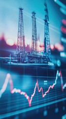 Close-up of digital screenshowing oil price graph withrising lines,symbolizingmarket fluctuations andeconomic trends in theenergy sector.