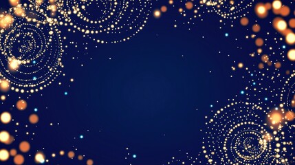 Golden Sparkles and Lights Swirling on a Deep Blue Background