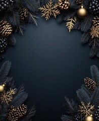 Elegant Holiday Background with Gold and Black Decorations, Space for copy text