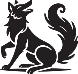 Naklejka premium A playful wolf silhouette with a tilted head black vector
