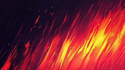 Abstract fiery streaks of red, orange, and yellow paint on a dark background.