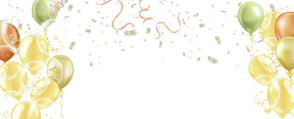 Celebration background with balloons and confetti. Vector illustration.