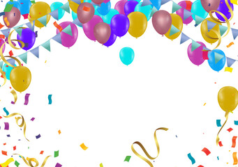 Celebration background with confetti and balloons. Vector illustration.