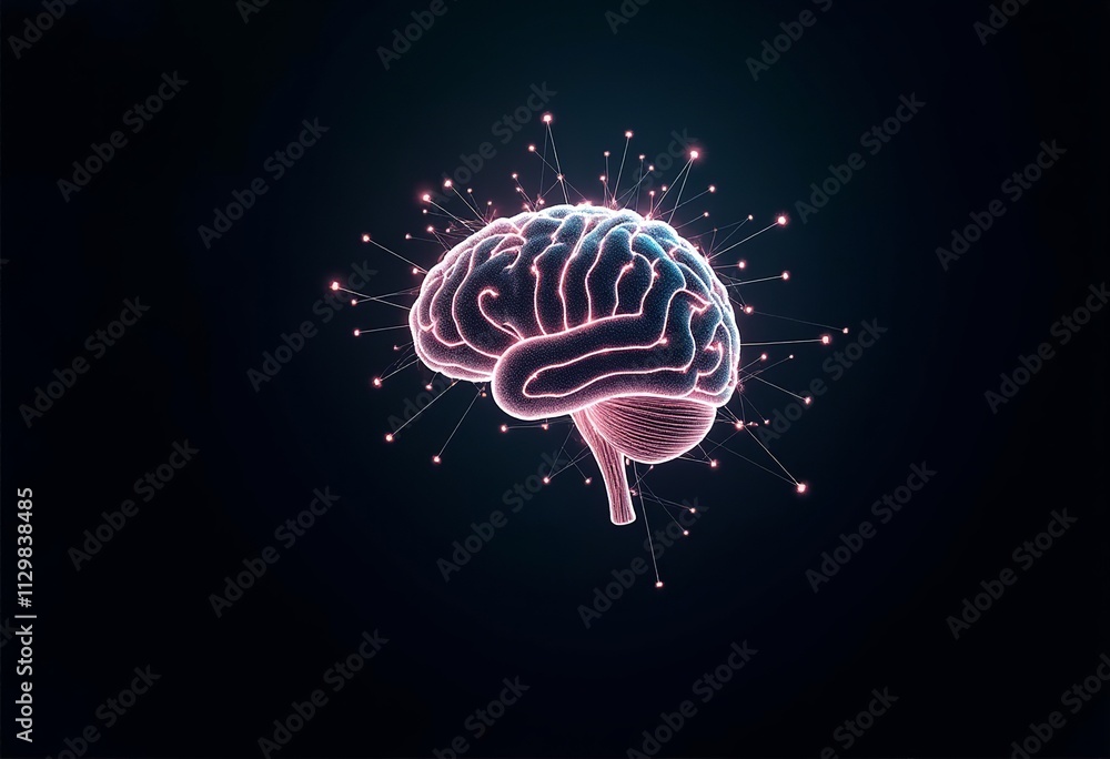 Poster glowing neural network brain: abstract ai art with futuristic circuits and ethereal void