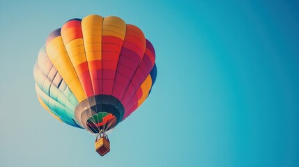 Naklejka premium Colorful Hot Air Balloon Ascending in a Blue Sky