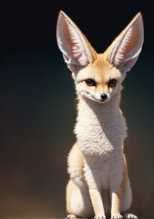 Obraz premium Cute little fennec fox with dark eyes, posing on a dark background