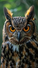 Fototapeta premium Eagle Owl with Intense Gaze in Forest
