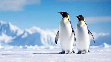 Obraz premium Two Adorable Penguins Standing on Icy Landscape in Antarctica