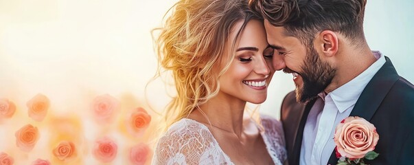 Couple sharing a joyful moment during their romantic wedding ceremony.