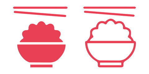 Bowl And Chopsticks Vector Icon Set. Eating or eating place symbol.