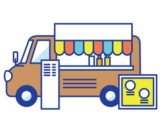 シンプルでかわいいキッチンカーのイラスト