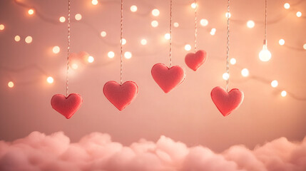 Floating hearts create a romantic atmosphere for Valentine's Day celebration in soft lighting