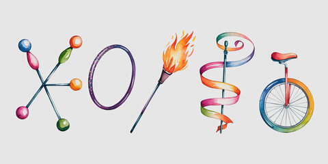 Colorful Circus Props Juggling Hula Hoop Fire Ribbon Unicycle